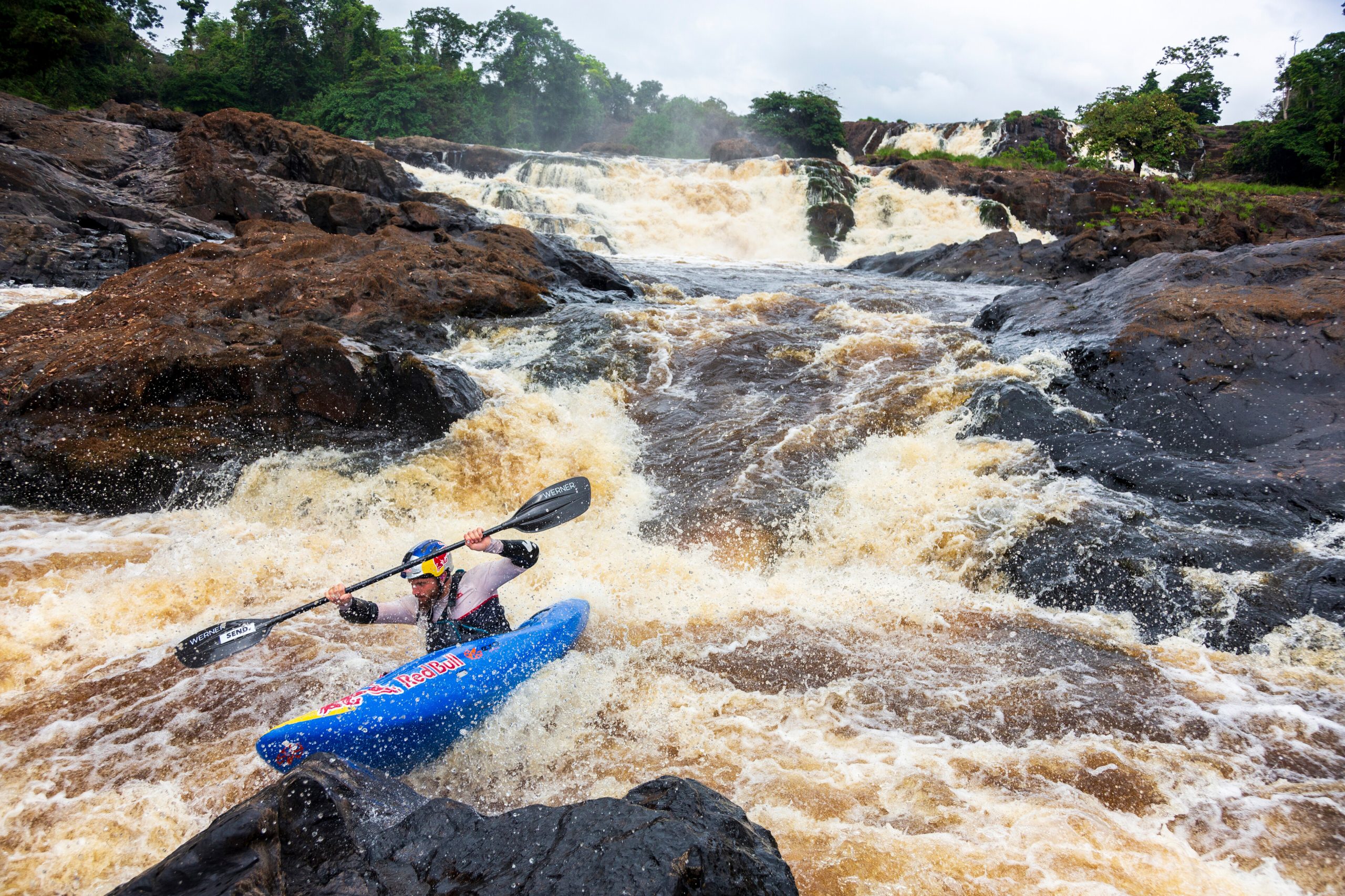 Adrian Mattern paddles rapid down on Ivindo river, Gabon on February 03, 2024 // David Sodomka / Red Bull Content Pool // SI202405130168 // Usage for editorial use only //